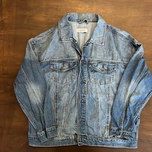 EUC Carly Jean Los Angeles jean jacket, sz medium  distressed/ oversized look